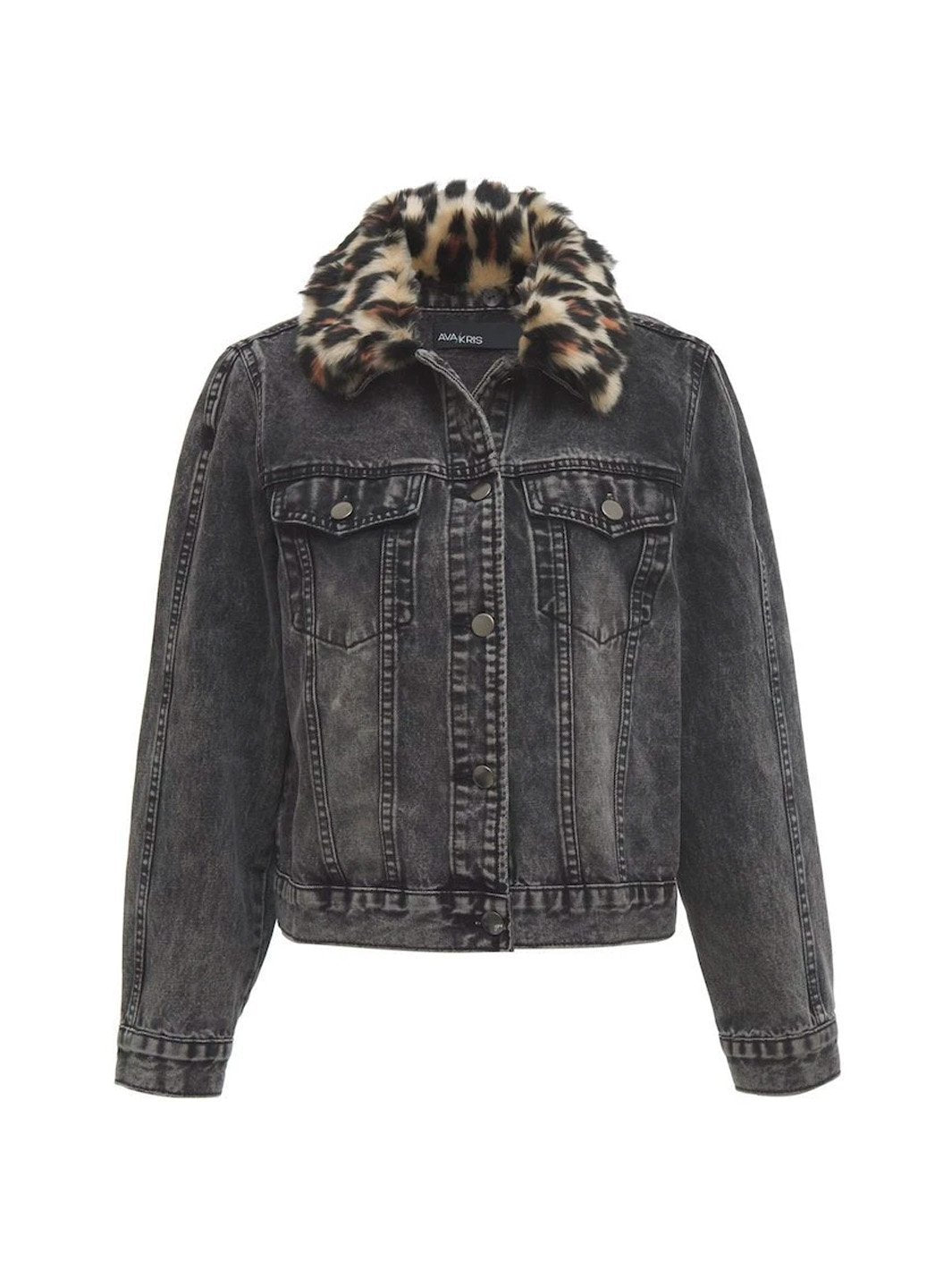 Sara Jacket Leopard Faux Fur Collar | Denim Jacket | Ava and Kris ...